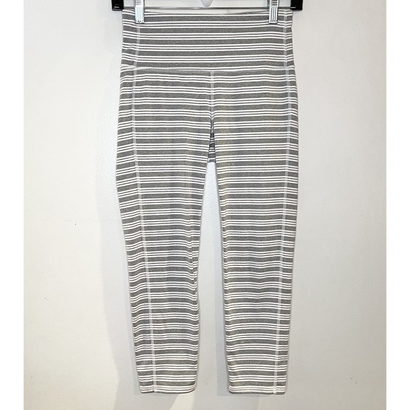 Athleta Pants - Athleta Heather Stripe Chaturanga Capri Legging XS Gray White  591368
